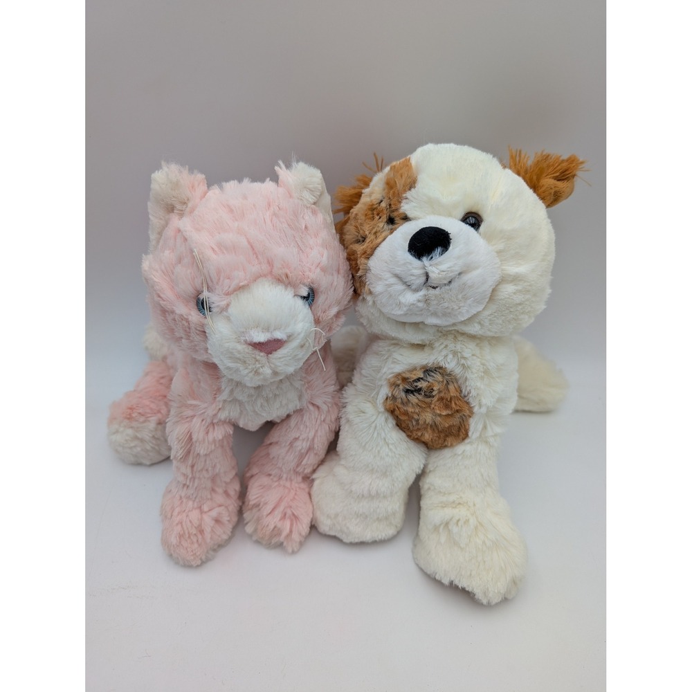 Mary Meyer Plush Lot Pink Cat Cream Brown Dog Shaggy Stuffed Animal Toy